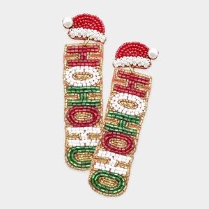 Festive Beaded 'Ho Ho Ho' Earrings